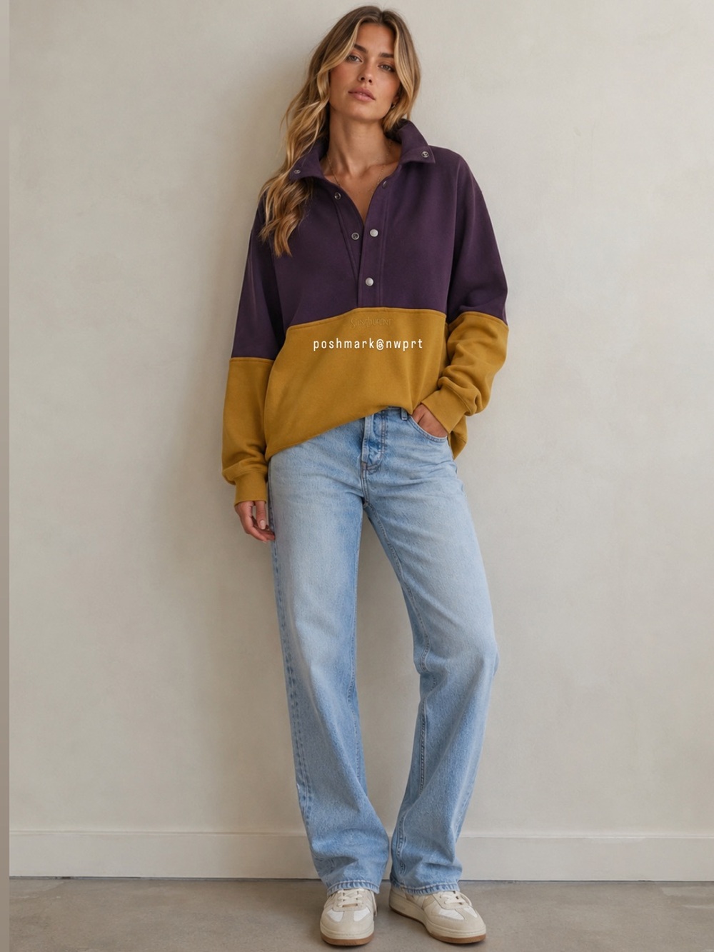 Saint Laurent 💯 Bicolor Funnel Neck Pullover Track Jacket Maroon Mustard XS 0 2 - Picture 15 of 16